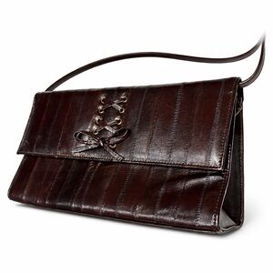 1995 Van Eli Vintage Brown Leather Clutch Crossbody Bag Lace-Up Bow NOS